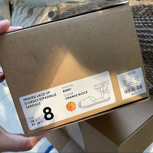 J. CREW Printed canvas ankle-wrap espadrille sandals Pale Guava Block size 8 NEW - Picture 7 of 8